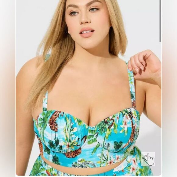Torrid women’s 00 D-DD retro underwire ruched cup bikini top tiger tropical new - Picture 1 of 6